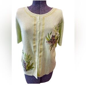VTG 1980s “Jenny” ramie and cotton ladies medium button up sweater top embroider
